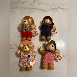 Vintage 1986 WENDY'S Furskins 8" Bears Farrell Dudley Boone Hattie With Tags